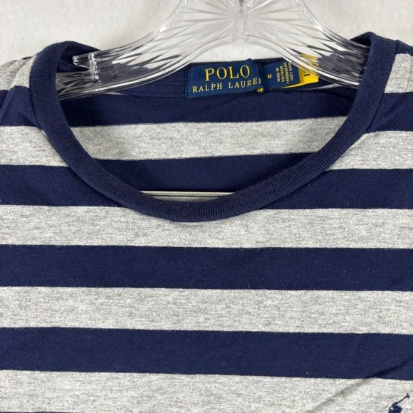 Polo Ralph Lauren, Striped T-Shirt, Gray and Dark Blue, Crew Neck, - Picture 2 of 11